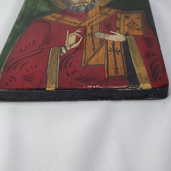 Antique Hand-Painted St. Nicolas The Wonderworker Religious Orthodox Wood Icon - Picture 4 of 9
